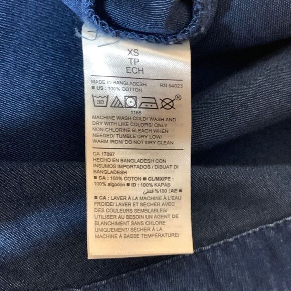 Old Navy Dark Navy Wash Chambray Long Sleeve Shirt Dress 100% Cotton Size XS - Picture 6 of 10